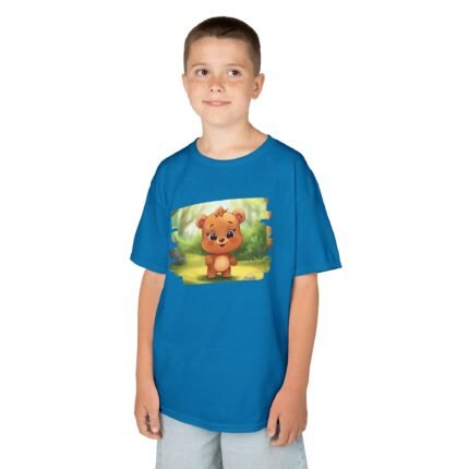 Kids T-Shirt — Cute Cartoon Teddy Bear in Forest Design