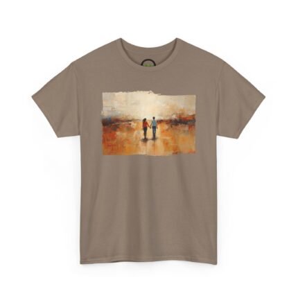Painted Sunset Walk T‑Shirt — Romantic Couple Beach Art Tee